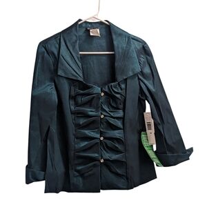 🆕 Blu Sage Emerald Button Down Blazer/Top 10